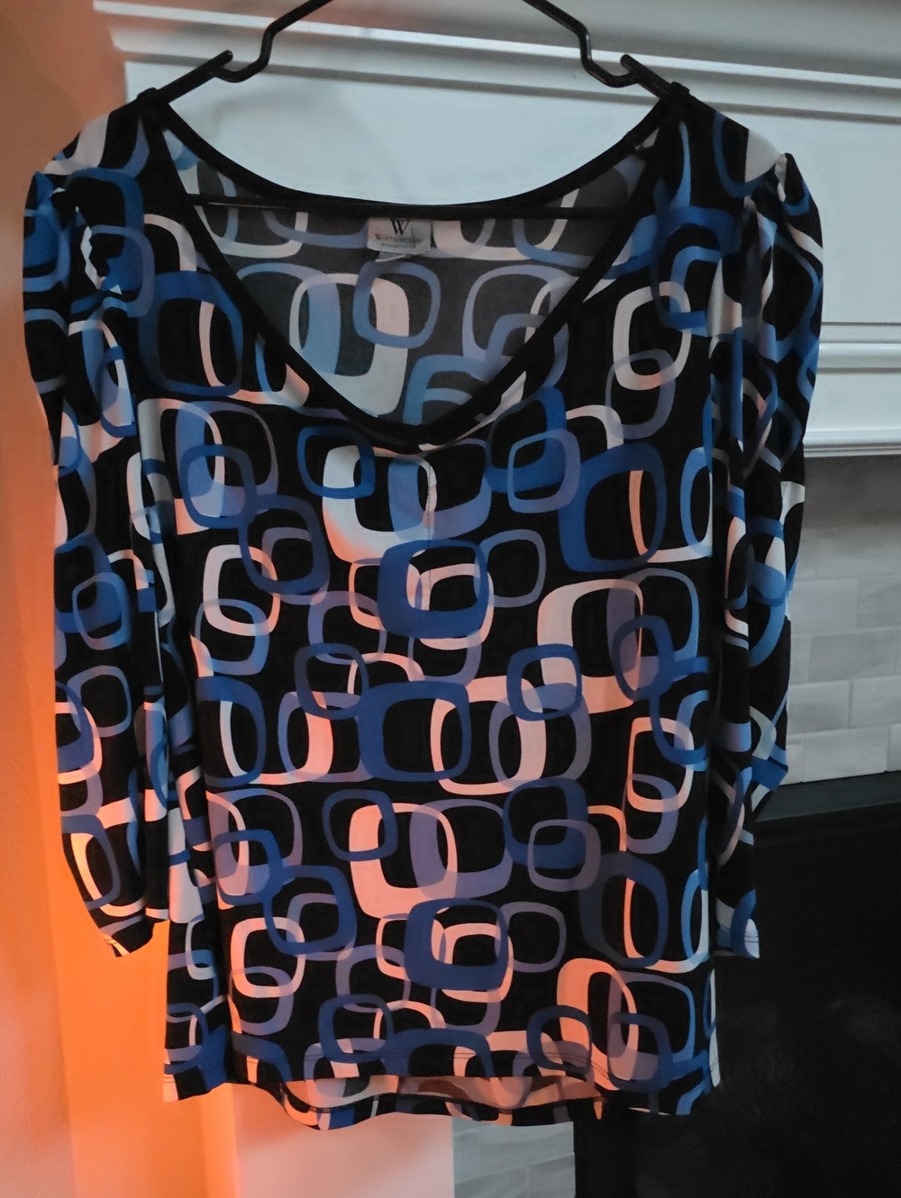 Women’s Geometric Scoop Neck Long Sleeve Top - Blue/Black